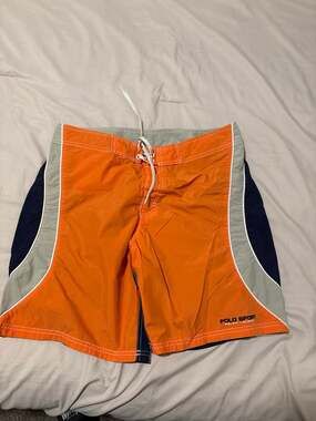 Vintage Polo Sport Ralph Lauren Colorblock Swim Trunks Board Shorts Size 34